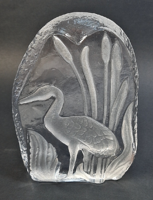 Vintage goebel cast lead glass paperweight / egret in the reeds