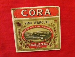 RÉGI - TORINO - CORA VERMOUTH olasz vermut címke - ÁLLAPOT a képek szerint