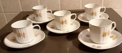 Hollóházi virágos bordás mokkás csészék kávéskészlet