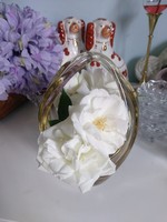 Beautiful, cute colored crystal glass basket vase, 20 cm, almost 1 kg, flawless, with original sticker