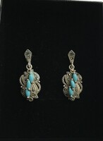 Impressive vintage silver earrings with turquoise-marcasite stones