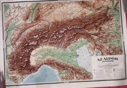1933.Antique dr. Charles Kogutowitz giant school wall map of the Alps 90 x 121 cm according to the pictures