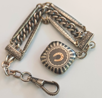 Antique silver niellos watch chain with photo holder