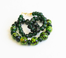 Vintage Murano style glass necklace, jewelry - with dark green glass beads - choker necklaces
