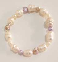 White, purple, pink rubber bracelet with large pearls