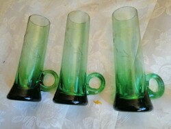 Green glass with ears, perfect, 3 beautiful pieces