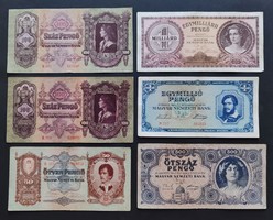 Lot of 9 pengő banknotes