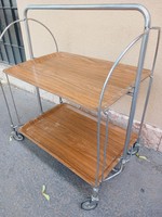 Retro service table with metal frame on wheels