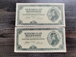 One hundred million milpengő 1946 vg 2 pcs