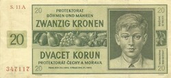 20 korun korona kronen 1944 Cseh Morva Protectorátus 3.