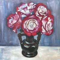 Rosy still life - oil painting - 43x43