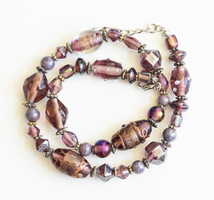 Vintage Murano style glass necklace, jewelry - with purple glass beads - choker necklaces