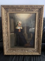 Antik  osztrák restaurált  szentes  olaj lemezre festett kép 1744