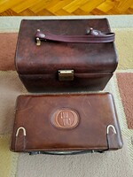 Retro - travel toilet / hairdresser leather set, suitcase - 2 pcs