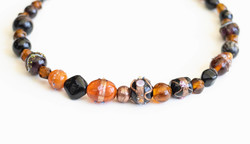 Vintage Murano style glass necklace - with brown-orange glass beads - choker necklaces
