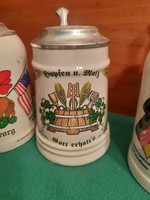 6 German beer mugs with lids