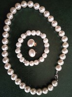 Retro large-eyed tekla string of pearls bracelet clip jewelry set