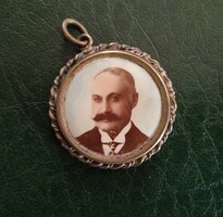 Antique copper pendant with two-sided photo 1906