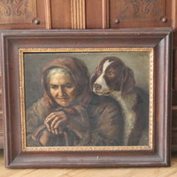 Aunt with a dog, oil on canvas
