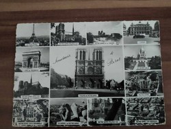 Old postcard, Paris, Eiffel Tower, Notre Dame, Opera, from 1953