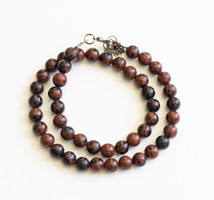 Mahogany obsidian string of beads - mineral necklace, semi-precious stone jewelry