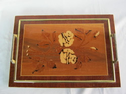 Inlaid wooden tray with handles