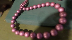48 cm, rather large, retro necklace made of plastic beads, matte mauve color.