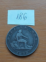 Spain 10 cm 1870 copper, Provisional Government 186