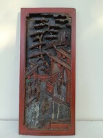 Antik kínai bútor dísz dekoratív faragott lakkozott aranyozott térbeli kép életkép 321 8866