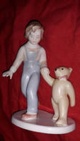 Antique very nicely painted aquincum róbert gida with teddy bear porcelain figurine 14x10 cm as shown in the pictures