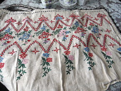 old v. Antique embroidered thick linen cushion cover