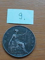 English England 1 penny 1907 vii. King Edward, bronze 9