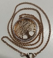 Gold-plated necklace collars with a round sparkling tooth with a tree of life medallion studded with white stones