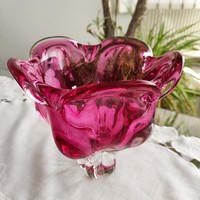 Very nice two-part burgundy Czech stained glass decorative bowl set