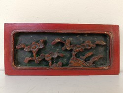 Antik kínai bútor dísz kis méretű dekoratív faragott lakkozott aranyozott térbeli virág kép 315 8886