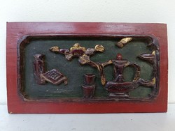 Antik kínai bútor dísz kis méretű dekoratív faragott lakkozott aranyozott térbeli csendélet kép 326