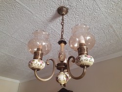 3-arm antique copper ceiling lamp with porcelain insert