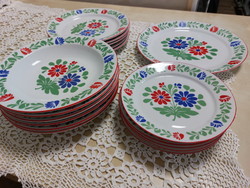 Alföldi Hungarian patterned plates, 6 deep, 5 flat, 6 pastry