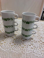 Alföldi green Hungarian pattern porcelain mug, 6 pcs