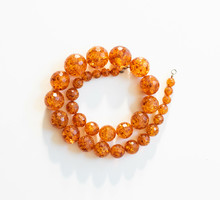 Amber necklace of faceted cut eyes - retro jewelry