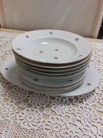 Drasche, beautiful floral, porcelain, 1 oval tray, 4 deep, 3 flat plates