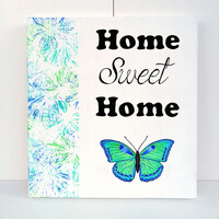 Home sweet home, hand-painted wood-based wall decoration with hanger