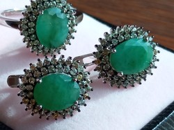Emerald - sapphire 925 silver set