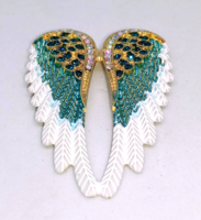 Gold-plated angel wing, green and rainbow crystal brooch 23