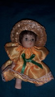 Old, very beautiful, small silk ruches porcelain toy doll with moving hands and feet, 10cm, flawless, according to the pictures
