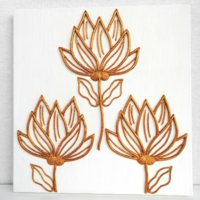 Lina art 3d porcelain plasticine flowers, wood-based wall decoration with hanger, in red gold color