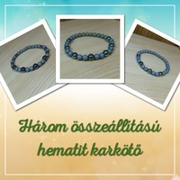 Three sets of mineral bracelets made of hematite beads.