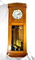 Inlaid two heavy pendulum wall clocks with Art Nouveau pendulum lenses!