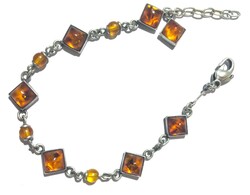 Silver bracelet with amber gemstones