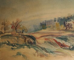 Novotny E. Róbert(1898-1975): Őszi táj. Nagyméretű, jelzett akvarell festmény.